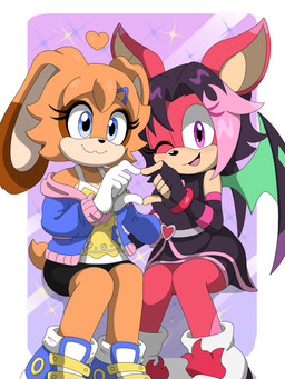 :3 accessory anthro duo female female/female hair_accessory hairclip happy heart_symbol looking_at_viewer one_eye_closed smile smiling_at_viewer wings wink winking_at_viewer anonymous_artist sega sonic_the_hedgehog_(series) vtuber fairyduni fan_character trixie_velvet bat lagomorph leporid mammal rabbit 3:4 absurd_res hi_res sibling_(lore) sister_(lore) sisters_(lore)