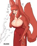 big_breasts big_ears blush bodily_fluids breasts cleavage cleavage_overflow clothed clothed_female clothed_humanoid clothing cum cumshot dress ejaculation emanata female fox_ears fur genital_fluids hair huge_breasts laugh long_hair offscreen_character red_body red_clothing red_dress red_eyes red_fur red_hair smug solo tail thevarking animal_humanoid canid canid_humanoid canine canine_humanoid fox_humanoid humanoid mammal mammal_humanoid 2024 hi_res