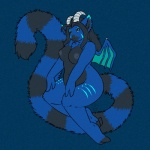 anthro blue_eyes breasts female fluffy fluffy_tail horn looking_at_viewer membrane_(anatomy) membranous_wings nipples nude solo tail wings hush-a-bye lunacatta_(character) hybrid 1:1