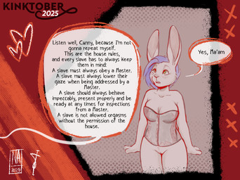 alternative_fashion blue_hair blush clothed clothing corset dialogue embarrassed female genitals graffiti hair instructions lingerie partially_clothed punk slave standing submissive submissive_female text text_box topwear vulva disnomia nyxapnea kat_(disnomia) lagomorph leporid mammal rabbit artist_collaboration colored_sketch english_text hi_res sketch