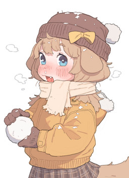 bangs blue_eyes blush bobble_hat bodily_fluids bottomwear bow_accessory breath brown_bottomwear brown_clothing brown_gloves brown_handwear brown_hat brown_headwear brown_skirt clothing cream_scarf eyebrows fangs female female_humanoid floppy_ears fur_trim_(clothing) gloves handwear hat headgear headwear hooded_jacket jacket kemono light_body light_skin looking_at_viewer open_mouth open_smile panting pattern_bottomwear pattern_clothing pattern_skirt pink_tongue plaid plaid_bottomwear plaid_clothing plaid_skirt pose raised_eyebrows sandy_hair scarf simple_background skirt smile smiling_at_viewer snot snow snowball solo tan_clothing teeth three-quarter_view tongue topwear white_background winter winter_clothing yellow_bow yellow_clothing yellow_jacket_(clothing) yellow_topwear young young_humanoid possummachine trickcal butter_(trickcal) animal_humanoid canid canid_humanoid canine canine_humanoid dog_humanoid humanoid mammal mammal_humanoid colored detailed digital_drawing_(artwork) digital_media_(artwork) half-length_portrait hi_res portrait shaded signature