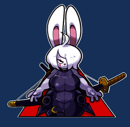 4_fingers anthro big_breasts breasts clothing female fingers fishnet_clothing fur hair hair_over_eye kunai melee_weapon ninja one_eye_obstructed outline scar skinsuit smile solo sword tight_clothing warrior weapon white_body white_fur white_hair mangneto kaede_(mangneto) lagomorph leporid mammal rabbit 2017 aliasing alpha_channel digital_media_(artwork) hi_res