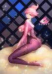 alternate_species breasts butt clothing cosplay female footwear generation_6_pokemon glitter hair hi_res high_heels human human_focus humanized japanese_text mammal nintendo not_furry open_mouth pink_hair pokemon pokemon_(species) red_eyes ryushin shoes solo spritzee text