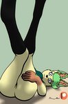 anthro bare_thighs black_clothing black_footwear black_socks bottomless bra brown_hands butt clothed clothing dipstick_ears dipstick_limbs ear_markings female footwear genitals green_bra green_clothing green_ears green_hair green_underwear hair hand_on_leg hand_on_thigh inner_ear_fluff inviting knee_highs knee_socks leaf leaf_hair leg_grab legwear looking_at_viewer lying multicolored_ears nude on_back plant plant_hair pose presenting presenting_hindquarters presenting_pussy pseudo_hair pussy relaxed_expression relaxing shirtless socks solo squish thigh_grab thigh_squish topwear tuft underwear yellow_body how-about nintendo pokemon rayda_(how-about) eeveelution generation_4_pokemon leafeon pokemon_(species)