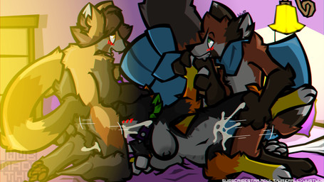 animal_genitalia animal_penis anthro bed bedroom_sex black_body black_fur blush bodily_fluids breasts brown_body brown_fur brown_hair canine_genitalia canine_penis collar cum cum_in_mouth cum_in_vagina cum_inside eyes_closed fellatio female fur furniture genital_fluids genitals green_body green_eyes green_fur grey_body grey_fur group group_sex hair hand_holding head_grab inner_ear_fluff kneeling lamp leg_grab long_tail male male/female nipples oral orange_body orange_eyes orange_fur pawpads paws penetration penile penis scarf sex short_tail spiked_collar spikes spitroast tail text threesome trio tuft vaginal vaginal_penetration vulva white_body white_fur yellow_body yellow_fur wub_(artist) corby_(wub) spooky_(deaniealaska) ailurid canid canine canis domestic_dog fox hybrid mammal red_panda shiba_inu spitz 16:9 hi_res signature url watermark widescreen