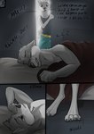 anthro bed bedroom brown_eyes ears_back ears_up female furniture inside male max_innocent_love on_bed pivoted_ears sleeping text waking_up wolfyalex96 canid canine mammal comic hi_res spanish_text mother_(lore) parent_(lore)