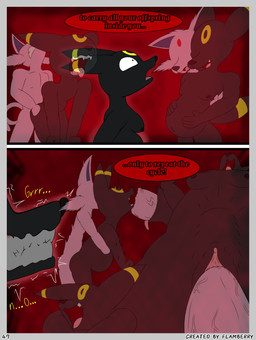 anthro belly big_belly black_body black_fur black_nose blush bodily_fluids breasts butt clitoris clothed clothing cum cum_inflation cum_inside duo erection fangs female female_penetrated from_behind_position fur genital_fluids genitals imagination inflation male male/female male_penetrating male_penetrating_female nipples nude open_mouth penetration penile penile_penetration penis pink_body pink_fur pregnant pregnant_anthro pregnant_female red_eyes sex shake shake_lines simple_background smile tail teeth text tongue vaginal vaginal_penetration vulva flamberry_(artist) nintendo pokemon estung_venizee_neon_(flamberry) unomia_venizee_flare_(flamberry) canid canine eeveelution espeon generation_2_pokemon mammal pokemon_(species) umbreon absurd_res comic digital_drawing_(artwork) digital_media_(artwork) english_text hi_res ibispaint_(artwork)