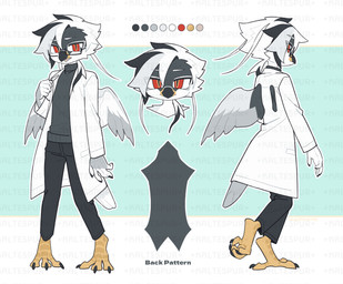 anthro beak biped bottomwear butt claws clothed clothed_anthro clothed_male clothing feathers feet fingers front_view fully_clothed fully_clothed_anthro fully_clothed_male hair looking_at_viewer male rear_view simple_background solo standing toes topwear wings kaltespur avian bird 2026 absurd_res digital_drawing_(artwork) digital_media_(artwork) hi_res model_sheet