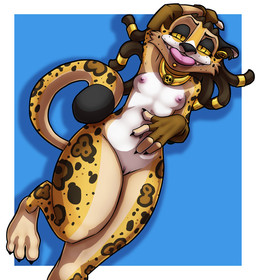 3_toes 4_fingers anthro biped breasts brown_hair claws clothing collar dreadlocks ear_piercing facial_piercing fangs feet female fingers genitals gloves hair handwear lip_piercing looking_at_viewer lying nipples on_back piercing simple_background small_breasts solo teeth toes tongue tongue_out vulva yellow_eyes greasedmonkey lucine_(greasedmonkey) felid jaguar mammal pantherine