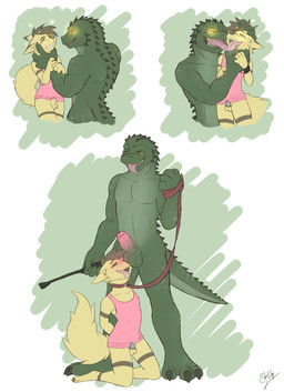 3_toes anthro asphyxiation athletic athletic_anthro athletic_male balls balls_on_nose bdsm blush bodily_fluids bondage bottomless bottomless_anthro bottomless_male bound chastity_cage chastity_device choking claws clothed clothing collar dominant dominant_anthro dominant_male drooling duo erection feet femboy fingers forced french_kissing fur genital_fluids genitals hair holding_leash holding_object humanoid_genitalia humanoid_penis kissing larger_dom larger_male leash leashed_collar leashed_male male male/male male_anthro master mind_control nude nude_anthro nude_male open_mouth oral over_sheath_chastity_cage penis penis_size_difference pink_blush riding_crop saliva saliva_on_tongue sharp_teeth sheath_chastity_cage simple_background size_difference skinny_anthro skinny_male slave smaller_male smile submissive submissive_anthro submissive_male teeth toes tongue tongue_out until_they_like_it vein veiny_penis whip silveredge canid canine crocodile crocodilian fox mammal reptile scalie 2019 absurd_res digital_media_(artwork) hi_res multiple_scenes
