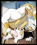 4_fingers balls barefoot beak clothed clothing detailed_background duo erection feet fingers foreskin genitals humanoid_genitalia humanoid_penis imminent_sex male male/male non-mammal_balls non-mammal_foreskin partially_clothed partially_retracted_foreskin penis soles tail delirost disney ducktales ducktales_(2017) donald_duck storkules anatid anseriform avian bird duck stork hi_res signature