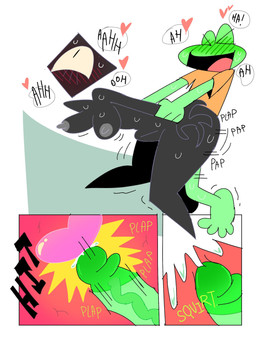 1_eye 4_fingers 4_toes >_< abdominal_bulge anthro anthro_penetrating anthro_penetrating_female anthro_penetrating_humanoid areola arm_grab balls_deep bent_over big_butt black_body black_breasts black_eyes black_skin black_text blush blush_lines blushing_profusely bodily_fluids bottomless bottomless_anthro bottomless_male breasts butt clothed clothing contact_onomatopoeia cum cum_in_uterus cum_in_vagina cum_inside duo erect_nipples erection exclamation_point eye_roll eyes_closed featureless_legs feet female female_humanoid female_on_anthro female_penetrated fingers floating_head from_behind_position genital_fluids genitals glans green_blush green_body green_glans green_penis green_skin green_text grey_areola grey_nipples heart_symbol humanoid_genitalia humanoid_on_anthro humanoid_penetrated humanoid_penis impact_onomatopoeia internal internal_vaginal interspecies male male/female male_anthro male_on_humanoid male_penetrating male_penetrating_female male_penetrating_humanoid medium_breasts moan motion_lines nipples nude nude_female nude_humanoid onomatopoeia open_mouth open_smile orange_clothing orange_shirt orange_topwear penetration penile penile_penetration penis penis_in_vagina pink_heart pink_tongue plap red_blush sex shirt shirt_only smile sound_effects squirt_(sound_effect) sweat sweaty_arms sweaty_body sweaty_breasts sweaty_face sweaty_legs text thick_thighs toes tongue topwear topwear_only uterus vaginal vaginal_penetration vein veiny_penis white_sclera wide_hipped_female wide_hipped_humanoid wide_hips b0ogers frogdor prisma_(fr0gv0re) amphibian frog humanoid shape_head 2022 comic digital_drawing_(artwork) digital_media_(artwork) hi_res