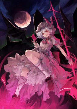 alternative_fashion ascot blue_hair bonnet card clothing dress female footwear grin hair hat headgear headwear holding_object holding_weapon j-fashion legwear lolita_(fashion) melee_weapon membrane_(anatomy) membranous_wings mobcap moon not_furry open_mouth polearm red_eyes ribbons sailor_lolita shoes short_hair smile socks solo spear spear_the_gungnir teeth weapon wings nanahara_fuyuki touhou remilia_scarlet humanoid vampire hi_res