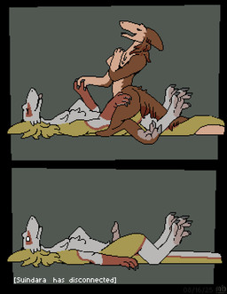 anatomically_correct anatomically_correct_genitalia anatomically_correct_penis anthro brown_body brown_fur claws duo erection female fur genitals grey_claws male male/female markings pawpads penis pink_pawpads pink_penis red_markings sergal_penis submissive submissive_male tapering_glans text white_body white_fur yellow_body yellow_fur mustard_(welcometothevoid) swiss_(mustard) sergal comic digital_media_(artwork) english_text pixel_(artwork)