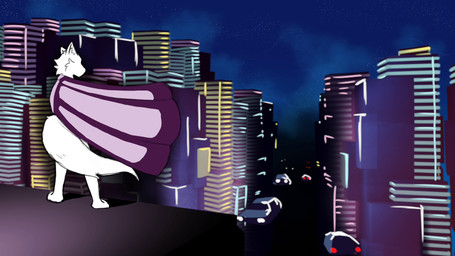 ambiguous_gender anthro city cyberpunk landscape solo nocternalthing canid canine canis humanoid mammal wolf animated hi_res short_playtime sketch video