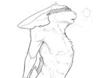 anthro bdsm blindfold blindfold_only bondage bound breath ears_back ears_down fur hands_behind_back male moan open_mouth pivoted_ears simple_background solo text resrabbutt lagomorph leporid mammal rabbit monochrome