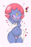 anthro big_breasts blue_eyes body_hair breasts claws deep_navel disembodied_hand duo eyelashes female genitals long_ears long_eyelashes looking_at_viewer navel nipples nude pussy short_stack simple_background smile solo_focus dakkpasserida servaart nintendo pokemon generation_4_pokemon pokemon_(species) weavile 2018 2:3 absurd_res digital_media_(artwork) hi_res