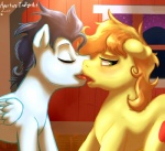 blue_body blue_feathers duo eyes_closed feathered_wings feathers feral hair kissing male male/male shy wings hoodoo friendship_is_magic hasbro my_little_pony mythology braeburn_(mlp) soarin_(mlp) wonderbolts_(mlp) earth_pony equid equine horse mammal mythological_creature mythological_equine pegasus pony hi_res