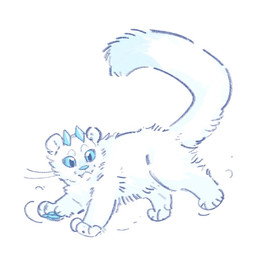 ambiguous_gender back_tuft blue_body blue_eyes blue_fur blue_horn blue_nose cheek_tuft facial_tuft fangs feral fur glistening glistening_eyes horn leg_tuft light_body light_fur mouth_closed pawpads side_view simple_background solo teeth tuft unsigned white_background white_body white_fur young young_feral asnnonaka snowroarer 1:1 full-length_portrait portrait