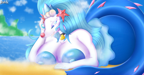 areola aroused beach bell big_breasts big_butt blue_areola blue_eyes blue_hair blue_nipples bodily_fluids breasts busty_feral butt collar female feral hair huge_breasts looking_at_viewer nipples nude open_mouth pokemorph saliva simple_background smile solo summer sun tail text thick_thighs tongue white_body wide_hips zadrex nintendo pokemon aquatic generation_7_pokemon mammal pinniped pokemon_(species) primarina absurd_res digital_media_(artwork) hi_res