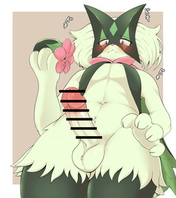 4_fingers anthro balls biped blush blush_lines censor_bar erection eyelashes fingers foreskin front_view fur genitals green_body green_fur head_tuft holding_object humanoid_genitalia humanoid_hands humanoid_penis kemono low-angle_view male male_anthro mask multicolored_body multicolored_fur navel nude nude_male penis pink_eyes pink_nose pupils retracted_foreskin simple_background solo sound_effects standing text tuft two_tone_body two_tone_fur enigma120304 nintendo pokemon felid feline generation_9_pokemon mammal meowscarada pokemon_(species) 2025 censored colored digital_media_(artwork) hi_res japanese_text portrait shaded simple_shading three-quarter_portrait