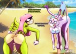anthro atomic_wedgie beach bikini blue_bikini blue_clothing blue_swimwear breasts camel_toe cleavage clothed clothing countershade_face countershading dialogue duo female fur green_body green_fur hanging_wedgie pink_bikini pink_clothing pink_swimwear purple_body purple_fur sand scut_tail short_tail surfboard swimwear tail two-piece_swimsuit wedgie wedgie_fetish the-killer-wc idw_publishing sega sonic_the_hedgehog_(comics) sonic_the_hedgehog_(idw) sonic_the_hedgehog_(series) blaze_the_cat surge_the_tenrec afrosoricid felid feline mammal tenrec hi_res