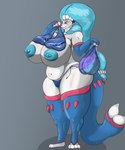 anthro areola big_breasts big_butt big_hair bikini_thong blue_areola blue_nipples bra breasts butt clothing female gloves hair handwear huge_breasts nipple_piercing nipples piercing solo swimwear tail underwear artdumpofeeeee nintendo pokemon generation_7_pokemon pokemon_(species) primarina 5:6 absurd_res hi_res