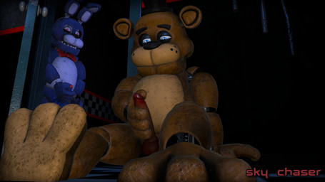 anthro bow_tie clothing door duo genitals hat headgear headwear looking_pleasured machine male masturbation open_door penile penile_masturbation penis sitting sitting_on_ground spying voyeur sky_chaser five_nights_at_freddy's scottgames bonnie_(fnaf) freddy_(fnaf) animatronic bear lagomorph leporid mammal rabbit robot 16:9 3d_(artwork) digital_media_(artwork) hi_res source_filmmaker_(artwork) widescreen