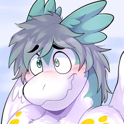 anthro blush feathered_wings feathers fur hair looking_aside smile solo wings rindeadsong mythology dragon furred_dragon furred_scalie mythological_creature mythological_scalie scalie 1:1