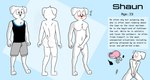 anthro big_butt black_clothing black_eyes black_topwear blue_background blush bottomwear butt chest_tuft clothed clothing covering covering_crotch embarrassed floppy_ears front_view fur grey_bottomwear grey_clothing grey_shorts lop_ears male nude rear_view shorts simple_background solo text topwear tuft white_body white_fur chunkiroll_(artist) shaun_(chunkiroll) canid canine canis domestic_dog mammal english_text hi_res model_sheet