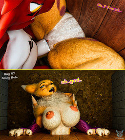 anthro big_breasts black_sclera bodily_fluids breasts butt cum cum_in_vagina cum_inside dialogue duo ejaculation erection female fur genital_fluids genitals glory_hole male male/female male_penetrating markings nipples nude penetration penile penis red_body sex tail text through_wall tongue vulva white_body white_fur yellow_body yellow_fur foxibiki chocoscorner_(modeler) furromantic_(modeler) bandai_namco digimon yifftember25 canid canine digimon_(species) guilmon mammal renamon scalie 3d_(artwork) blender_(artwork) blender_cycles_(artwork) comic digital_media_(artwork) english_text hi_res