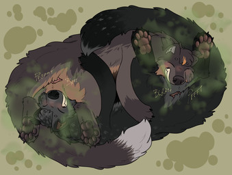 ambiguous_gender anus black_body black_fur blush brown_body brown_fur butt dipstick_tail duo fart fart_cloud fart_fetish fart_sniffing farting_on_another farting_on_face feral fur green_fart_cloud markings mutual_sniffing nude pawpads paws sniffing stink_fumes tail tail_markings pariahpuppy korwin binturong mammal viverrid hi_res