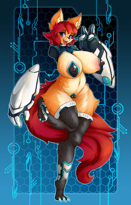 2_artificial_limbs amputee anthro areola big_breasts breasts cybernetics disability female floating_limbs fur genitals huge_breasts machine nipples open_mouth pasties pussy_tape smile solo tape tongue tongue_out vulva wide_hips azura_inalis ava_(azura_inalis) canid canine fox mammal 2018 absurd_res hi_res