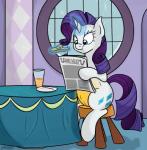 beverage female feral food horn juice_(beverage) newspaper orange_juice solo window variant_(artist) friendship_is_magic hasbro my_little_pony mythology rarity_(mlp) equid equine mammal mythological_creature mythological_equine unicorn digital_media_(artwork)