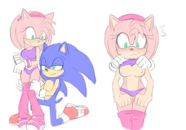 anthro assisted_exposure bra breasts clothing duo female male male/female panties pantsing pulling_pants_down romantic romantic_couple underwear undressing_another angelofhapiness sega sonic_the_hedgehog_(series) amy_rose sonic_the_hedgehog eulipotyphlan hedgehog mammal hi_res