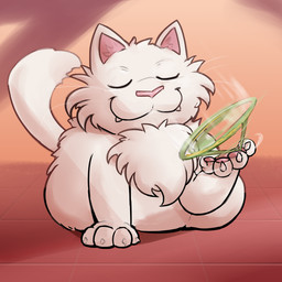 ambiguous_gender captured cartoon_physics claws duo eyes_closed fangs feral fur green_body held_by_tail inside male pawpads predator/prey size_difference spinning teeth white_body white_fur yellow_sclera waddledox domestic_cat felid feline felis gecko lizard mammal reptile scalie 1:1 2026 digital_drawing_(artwork) digital_media_(artwork) hi_res