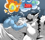 anthro dream duo fur male male/male muscular muscular_anthro muscular_male size_difference sleeping aliensymbol mythology floofy_beast_(aliensymbol) canid canine mammal mythological_canine mythological_creature werecanid werecanine werecreature werewolf hi_res