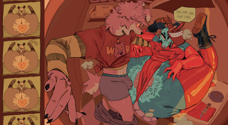 anal_hair anthro anus anus_peek big_breasts big_butt bodily_fluids boots breasts bulge butt clothing costume duo eyewear female flexible footwear genitals glasses halloween_costume holidays latex legs_up male musk nipple_piercing nipples piercing presenting presenting_anus shoes slightly_chubby sweat thick_thighs vulva wide_hips smashmat cartoon_network cow_and_chicken halloween desamistesae_fafratarello_flumendo_styx the_red_guy american_opossum canid canine mammal marsupial absurd_res hi_res
