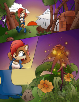 anthro black_nose brown_body brown_fur female fur hair midriff navel one_eye_closed open_mouth red_hair sunset goblinhordestudios archie_comics sega sonic_the_hedgehog_(archie) sonic_the_hedgehog_(comics) sonic_the_hedgehog_(series) sally_acorn chipmunk ground_squirrel mammal rodent sciurid comic