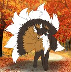 9_tails black_body black_fur black_hair female feral fur hair head_fur multi_tail orange_body orange_fur red_eyes solo tail white_body white_fur ideltasarc333 nintendo pokemon foxxi canid canine fox generation_1_pokemon mammal ninetales pokemon_(species) hi_res