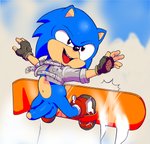 5_fingers anthro balls blue_body blue_fur bottomless brown_eyes clothed clothing erection fingerless_gloves fingers footwear foreskin fur genitals gloves handwear humanoid_genitalia humanoid_penis male midriff navel outside penis shoes snowboard solo neokat sega sonic_the_hedgehog_(series) sonic_the_hedgehog eulipotyphlan hedgehog mammal 2020 full-length_portrait hi_res portrait