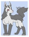 ambiguous_gender blue_background border feral fur grey_body grey_fur leg_markings markings red_eyes simple_background socks_(marking) solo white_border yellow_sclera temitess nintendo pokemon generation_3_pokemon mightyena pokemon_(species) 2017 full-length_portrait hi_res portrait