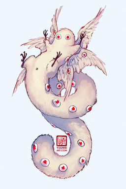 4_toes 6_wings alternate_form ambiguous_gender animal_genitalia anisodactyl big_tail brown_body claws cloaca digitigrade eyes_on_tail eyes_on_wings feathered_wings feathers feet feral fur furless_feet genitals huge_tail hyper hyper_tail long_tail looking_at_viewer lying mouthless multi_eye multi_wing on_back pose quadruped red_eyes round_cloaca simple_background solo spread_wings tail tail_support tan_body tan_feathers tan_fur text thick_tail toes unusual_anatomy unusual_eye_placement unusual_wings white_background wings yuumei witch_hat_atelier brushbuddy_(witch_hat_atelier) angel eldritch_abomination mammal monster mustelid 2026 2:3 colored_sketch digital_drawing_(artwork) digital_media_(artwork) full-length_portrait hi_res portrait shaded signature sketch url