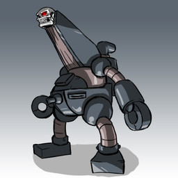 bone glowing glowing_eyes grey_body grey_skin gun long_neck machine male not_furry ranged_weapon red_eyes skull solo tank_(vehicle) vehicle weapon おいもたろう akatsuki_blitzkampf blitztank robot 1:1 2015