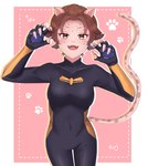 brown_hair claw_pose clothing female gloves hair handwear hero nails solo spots superhero superhero_costume yellow_eyes sakuranboart cartoon_network hero_inside leora_(hero_inside) animal_humanoid cat_humanoid felid felid_humanoid feline feline_humanoid humanoid mammal mammal_humanoid hi_res