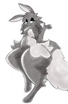 anthro big_butt butt female fluffy fluffy_tail fur green_eyes grey_body grey_fur huge_butt solo tail kifirelava yeimi_yanmegar canid canine fox hybrid lagomorph leporid mammal rabbit absurd_res hi_res