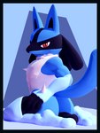 3_toes anthro athletic black_border blue_body blue_fur border clothing feet femboy footwear fur genitals handwear humanoid_genitalia knee_highs knee_socks legwear male penis socks solo spikes toes adynamical nintendo pokemon canid canine generation_4_pokemon lucario mammal pokemon_(species) 3d_(artwork) blender_(artwork) digital_media_(artwork) hi_res