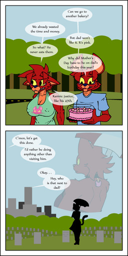 4_fingers anthro backless_clothing backless_dress biceps big_breasts black_border blue_nose border breasts cake cemetery charm_(jewelry) choker city_skyline clothed clothed_anthro clothed_female clothed_male clothing dessert detailed_background dialogue dress duo ears_down ears_up female fingers food fur grass grave hair holding_object jewelry male muscular muscular_anthro muscular_arms muscular_female necklace nipple_outline no_bra orange_body orange_fur outside pivoted_ears plant print_clothing print_shirt print_topwear red_body red_fur road shirt silhouette simple_background sky skyline speech_bubble standing t-shirt tank_top text topwear tree two_panel_image umbrella yellow_eyes yellow_sclera blude550 conker's_bad_fur_day rareware bear domestic_cat felid feline felis mammal tediz 1:2 absurd_res comic digital_media_(artwork) english_text hi_res brother_(lore) brother_and_sister_(lore) inbred_(lore) sibling_(lore) sister_(lore)
