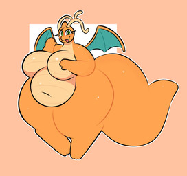 anthro anthrofied belly big_belly big_breasts big_tail breasts curvy_figure eyelashes featureless_breasts female huge_belly huge_breasts huge_hips huge_tail huge_thighs looking_at_viewer membrane_(anatomy) membranous_wings navel non-mammal_breasts non-mammal_navel nude open_mouth orange_background orange_body overweight overweight_anthro overweight_female pokemorph scales simple_background smile solo tail thick_tail thick_thighs ventral_scales voluptuous voluptuous_anthro voluptuous_female wide_hips wings swallowpancakes mythology nintendo pokemon dragon dragonite generation_1_pokemon mammal mythological_creature mythological_scalie pokemon_(species) scalie digital_media_(artwork) hi_res
