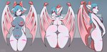 anthro big_breasts blue_hair blush breasts butt female genitals hair horn looking_at_viewer looking_back looking_down markings membrane_(anatomy) membranous_wings nipple_piercing nipples piercing pink_eyes pussy simple_background snout solo stripes tattoo wings womb_tattoo salvador_zabrali mythology caitlyn_bellerose dragon mythological_creature mythological_scalie scalie 2022 digital_media_(artwork) hi_res